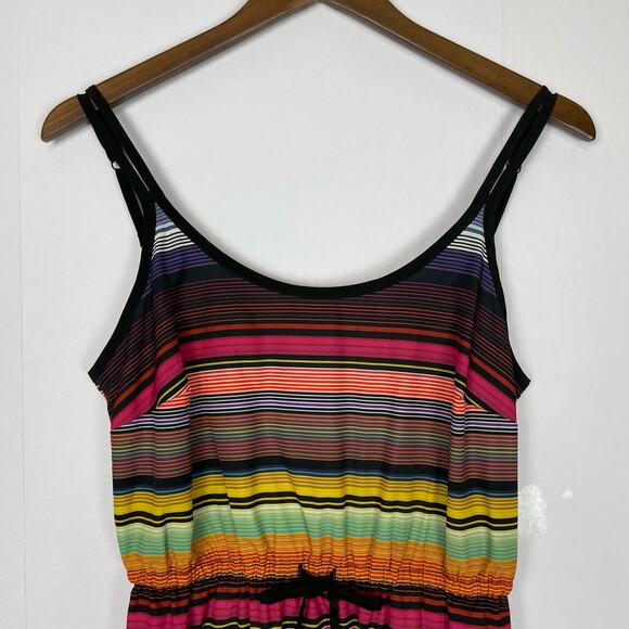 Athleta | Havana Bold Multi Color Striped Cross V-Back Midi Dress with Pockets - Picture 4 of 12